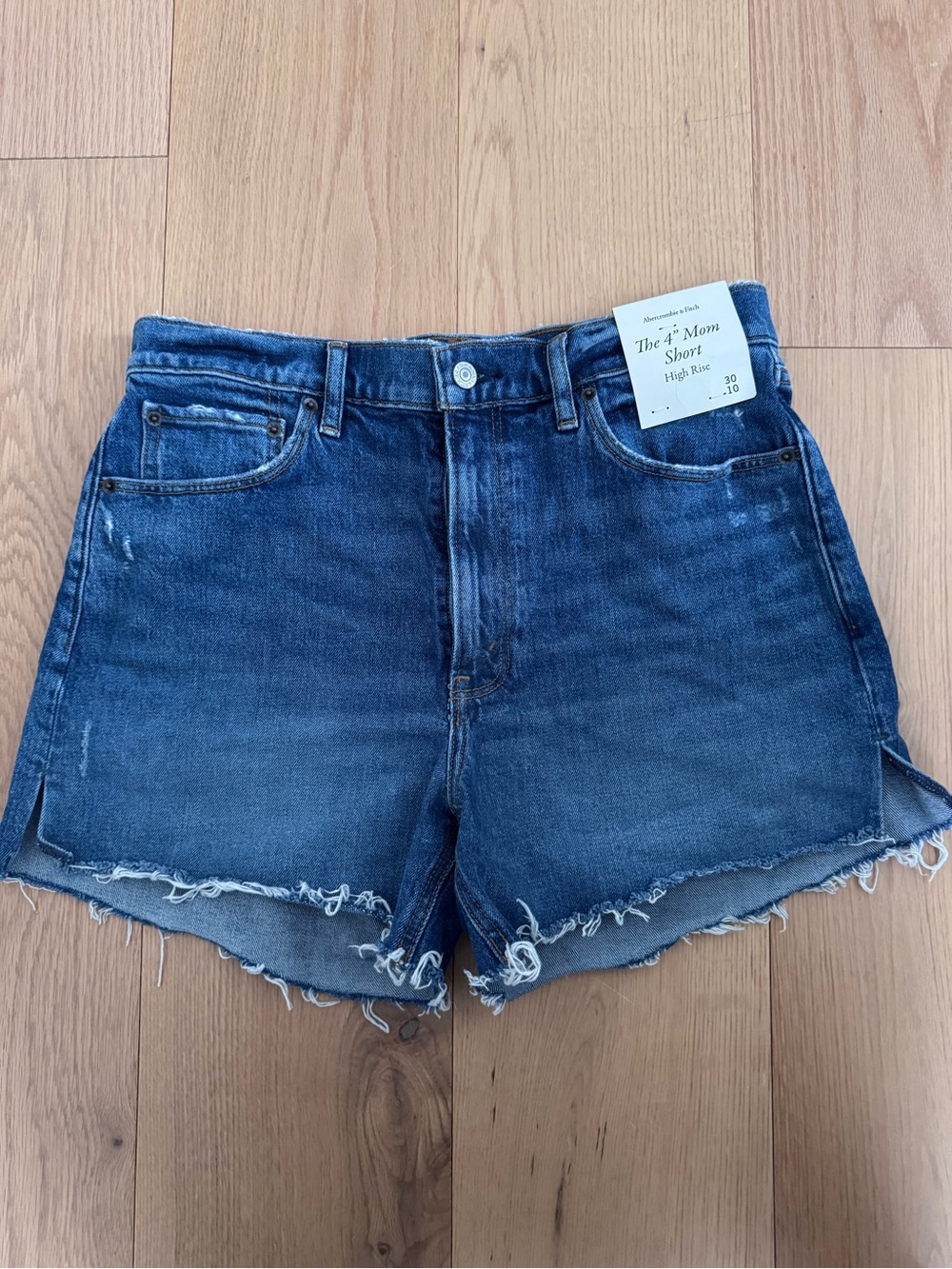 Abercrombie & Fitch Distressed High-Rise Jean Shorts in Blue